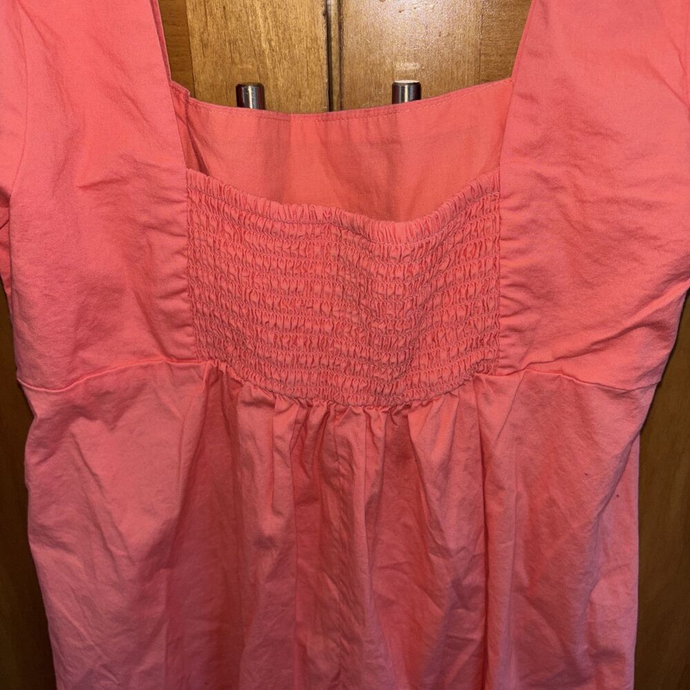 WILD FABLE Coral Dress Orange Square Neck Puff Sleeve Babydoll Mini S Smocked - Picture 8 of 9